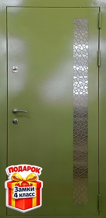 Металлическая дверь с лазерной резкой и зеленым порошковым покрытием