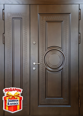 Металлическая двустворчатая дверь с панелями МДФ с фрезерованным рисунком