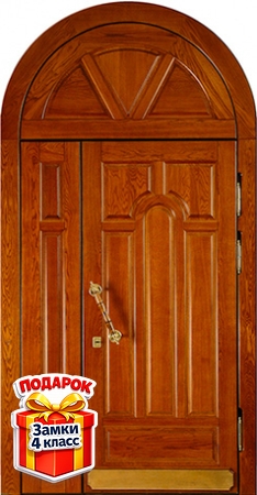 Металлическая арочная парадная дверь с отбойником и массивом