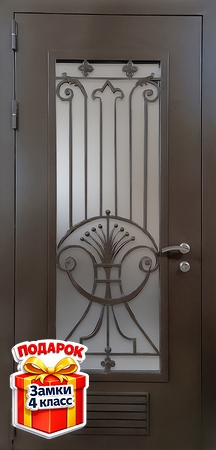 Порошковая металлическая дверь с остеклением, решеткой и вентиляцией