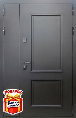 Металлическая полуторная дверь с металлобагетом и порошковым напылением «графит»