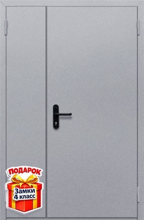 Полуторная глухая противопожарная серая дверь