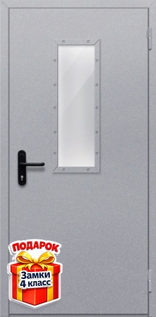 Однопольная противопожарная серая дверь со стеклом