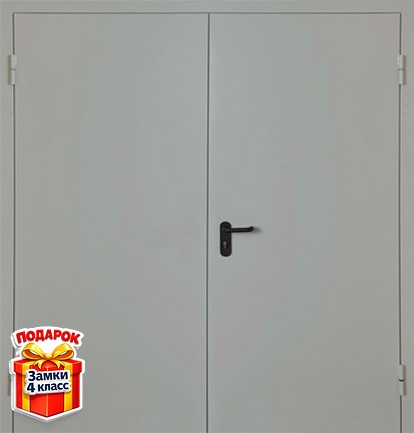 Двупольная глухая противопожарная дверь серого цвета