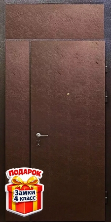 Металлическая дверь с верхней и боковой вставкой и винилискожей с обеих сторон