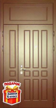 Металлическая полуторная дверь с верхней вставкой и МДФ ПВХ с обеих сторон