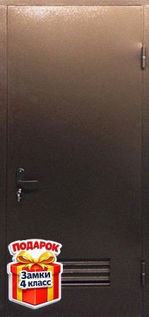Металлическая техническая дверь с вентиляцией и коричневым порошковым напылением