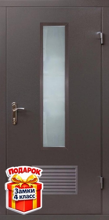 Металлическая порошковая дверь в котельную со стеклом и вентиляцией