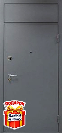 Металлическая техническая дверь с верхней вставкой и серым порошковым напылением