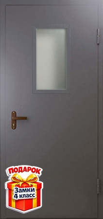 Металлическая техническая дверь со стеклом и порошковым напылением