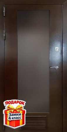 Техническая стальная дверь с остеклением более половины полотна и вентиляцией