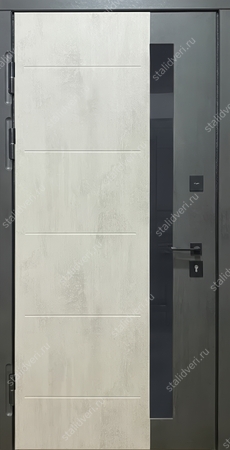 Входная термодверь с комбинированными плитами МДФ с узким стеклопакетом Входная термодверь с комбинированными плитами МДФ с узким стеклопакетом