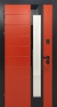 Стальная термодверь с оранжевыми панелями МДФ (RAL 2017), черными наличниками и удлиненным стеклопакетом