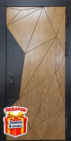 Входная дверь в квартиру с отделкой наборным МДФ с современным рисунком