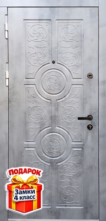 Входная квартирная дверь со светло-серыми панелями МДФ ПВХ