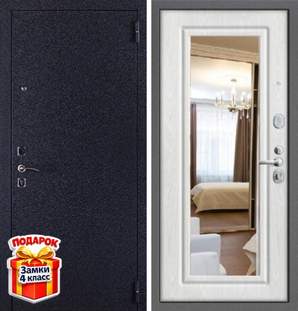 Металлическая дверь с порошковым напылением «шелк» и МДФ с зеркалом внутри