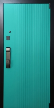 Металлическая дверь с бирюзовыми панелями МДФ (RAL 5018) и электронным замком Металлическая дверь с бирюзовыми панелями МДФ (RAL 5018) и электронным замком