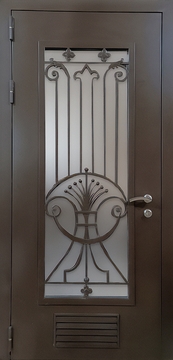 Порошковая металлическая дверь с остеклением, решеткой и вентиляцией Порошковая металлическая дверь с остеклением, решеткой и вентиляцией