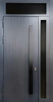 Металлическая термодверь с остекленными вставками, бугельной ручкой и серыми панелями МДФ RAL Металлическая термодверь с остекленными вставками, бугельной ручкой и серыми панелями МДФ RAL